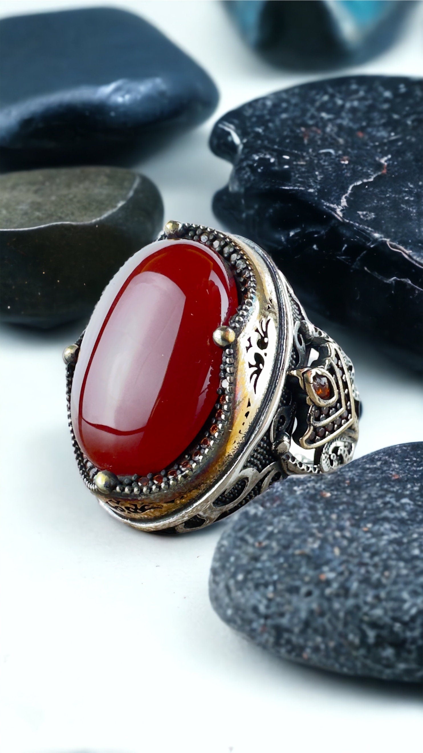 Handmade Aqeeq Silver Ring - Sterling Men's Ottoman Jewelry