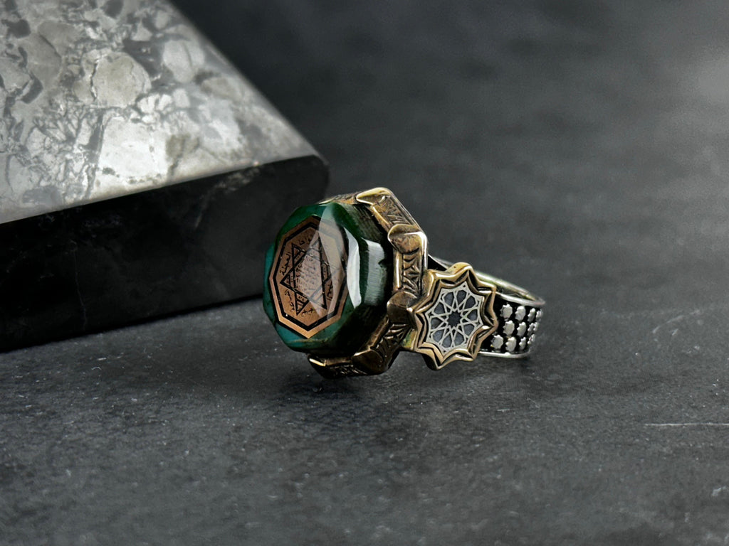 Seal of Solomon Ring: Spiritual Sterling Silver (Kehribar Gemstone)