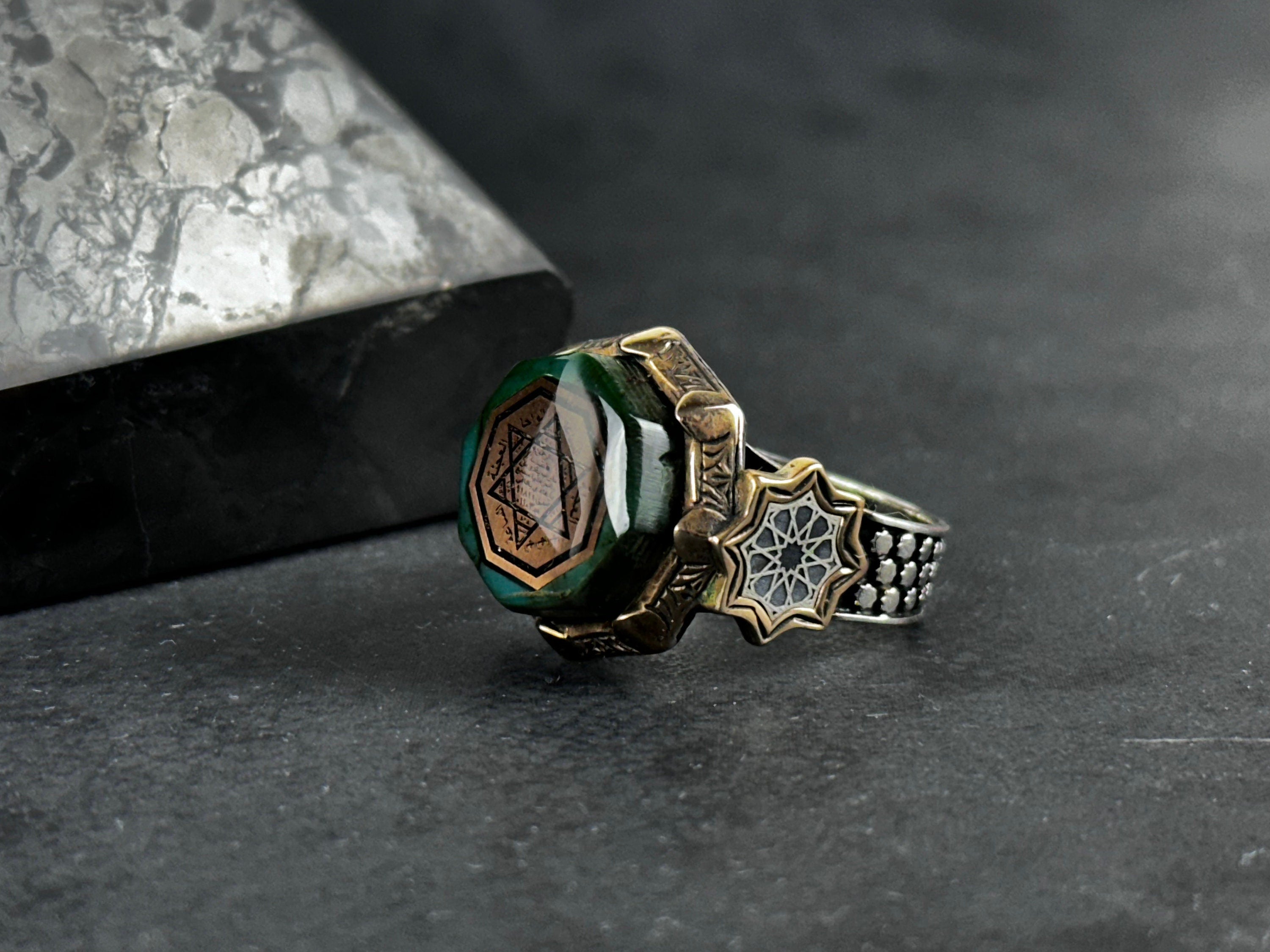 Seal of Solomon Ring: Spiritual Sterling Silver (Kehribar Gemstone)