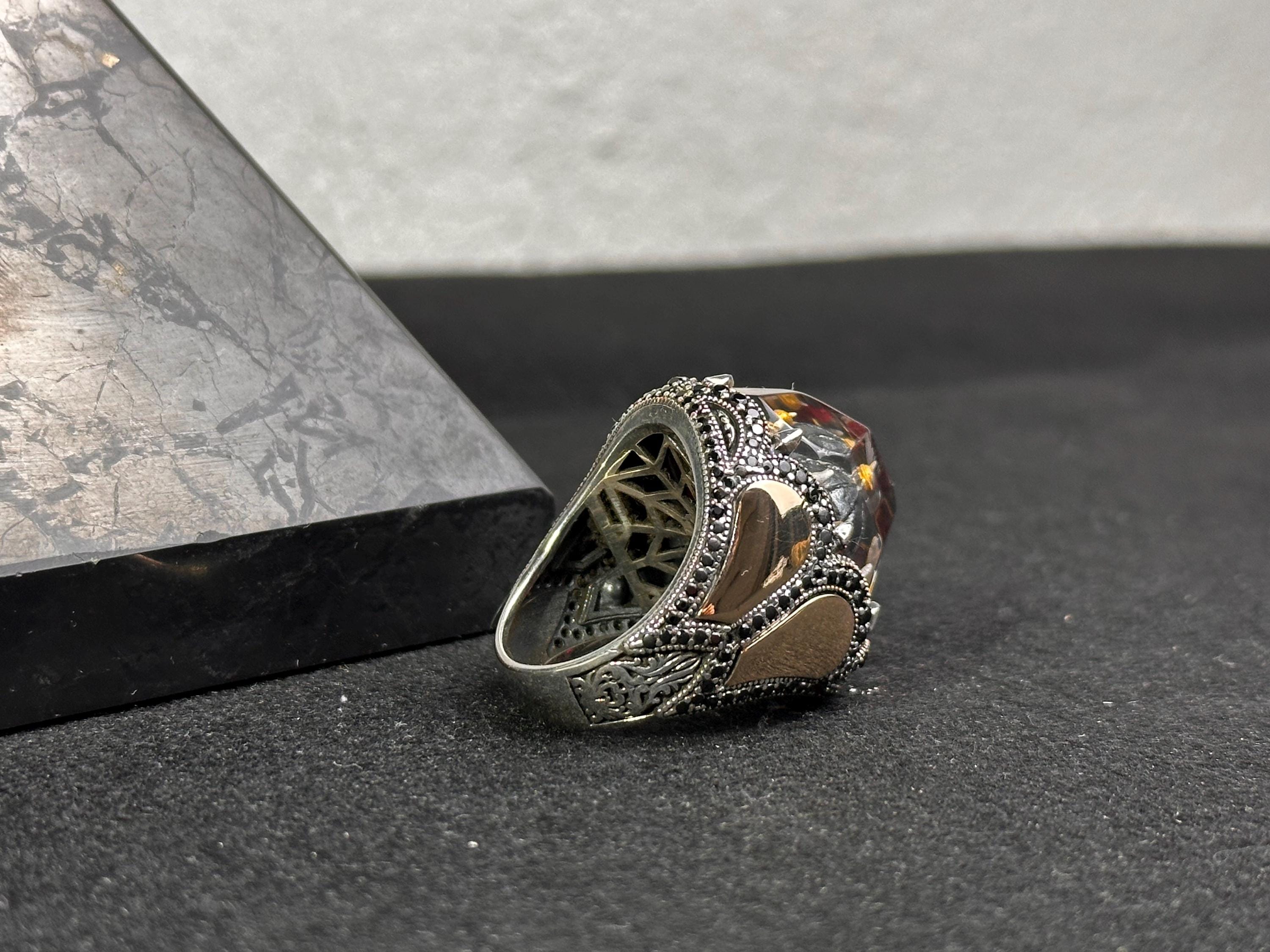 Religious Sterling Silver Mosque Ring, Handmade Bold Style (Men's Size)