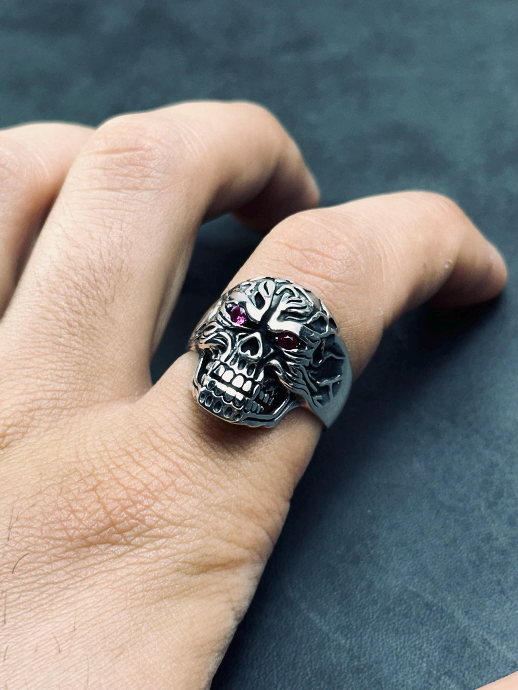 Skull Ring: Sterling Silver Biker Goth - Handmade Design