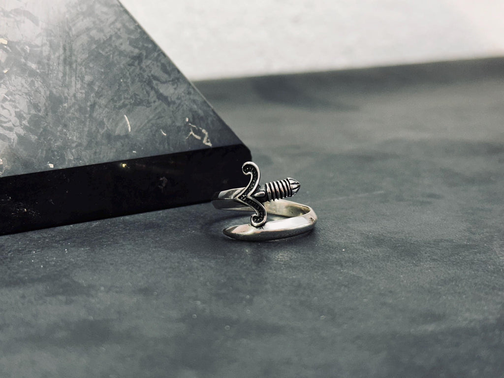 Sterling Silver Sword Thumb Ring - Gothic Adjustable Band