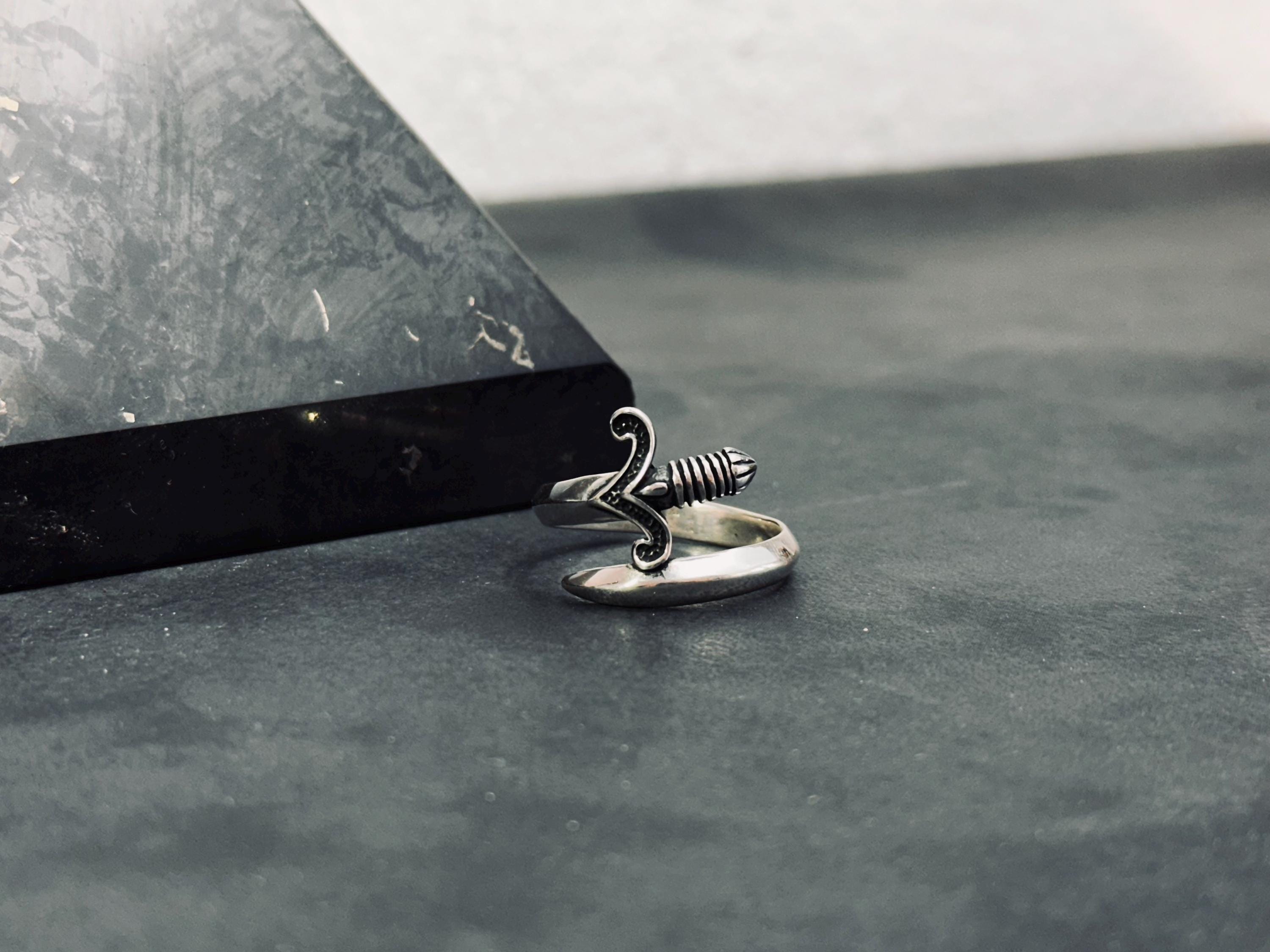 Sterling Silver Sword Thumb Ring - Gothic Adjustable Band