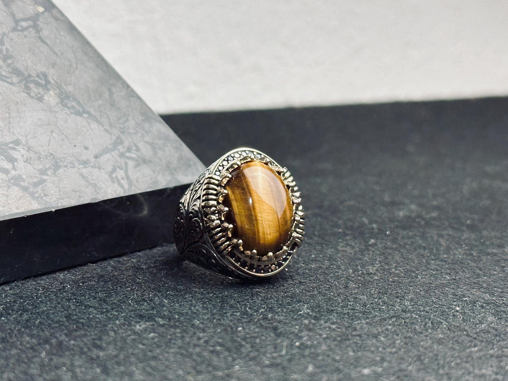 Tiger's Eye Ring for Men: Handmade Sterling Silver Statement Jewelry