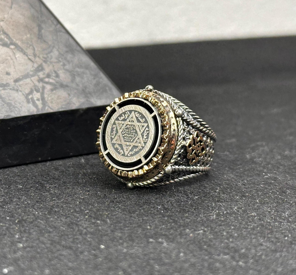 Engraved Solomon Seal Ring - Sterling Silver Handmade Men's Jewelry