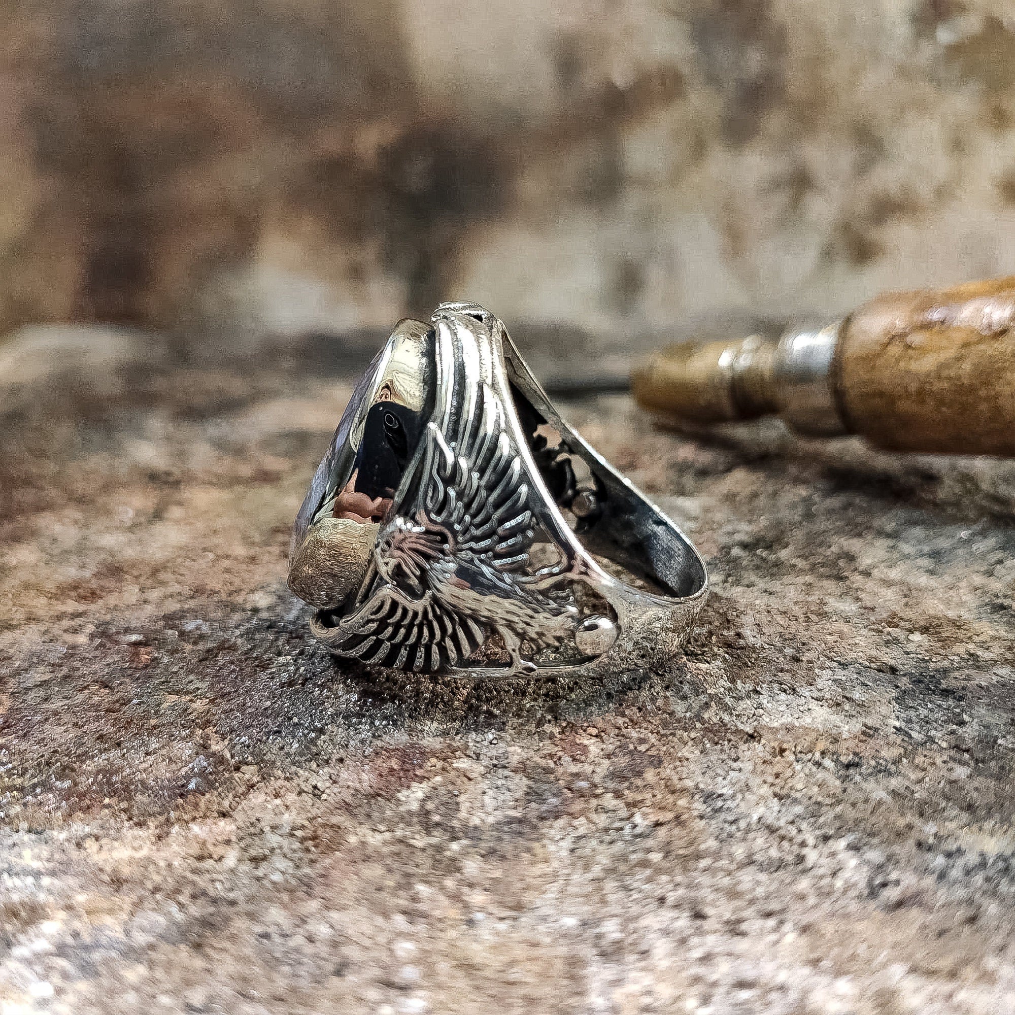 Sapphire Men's Ring, Oval Root Stone (925 Sterling Silver)