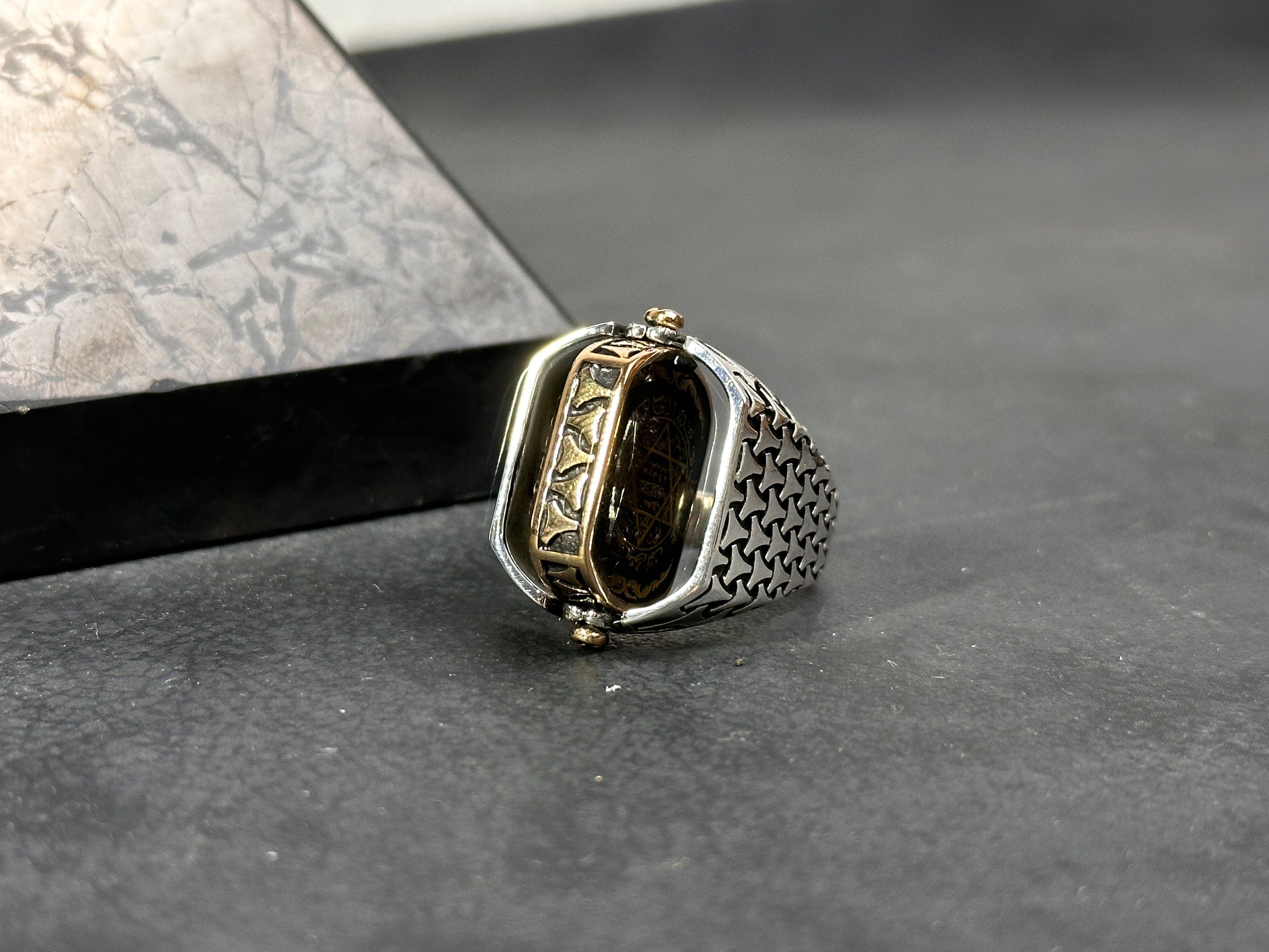 Seal of Solomon Onyx Ring, Double-Sided Sterling Silver (Men's Size)