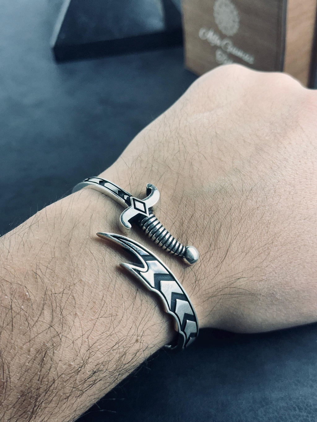 Sword Ring and Bracelet Set: Handcrafted Sterling Silver - Oxidized Finish