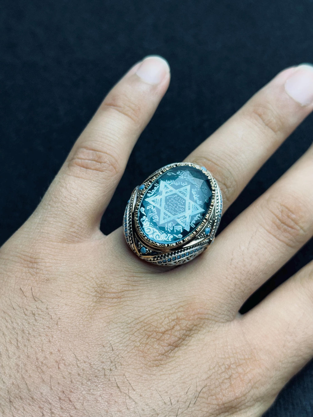 Aquamarine Silver Ring: Handmade Turkish Solomon Seal Design