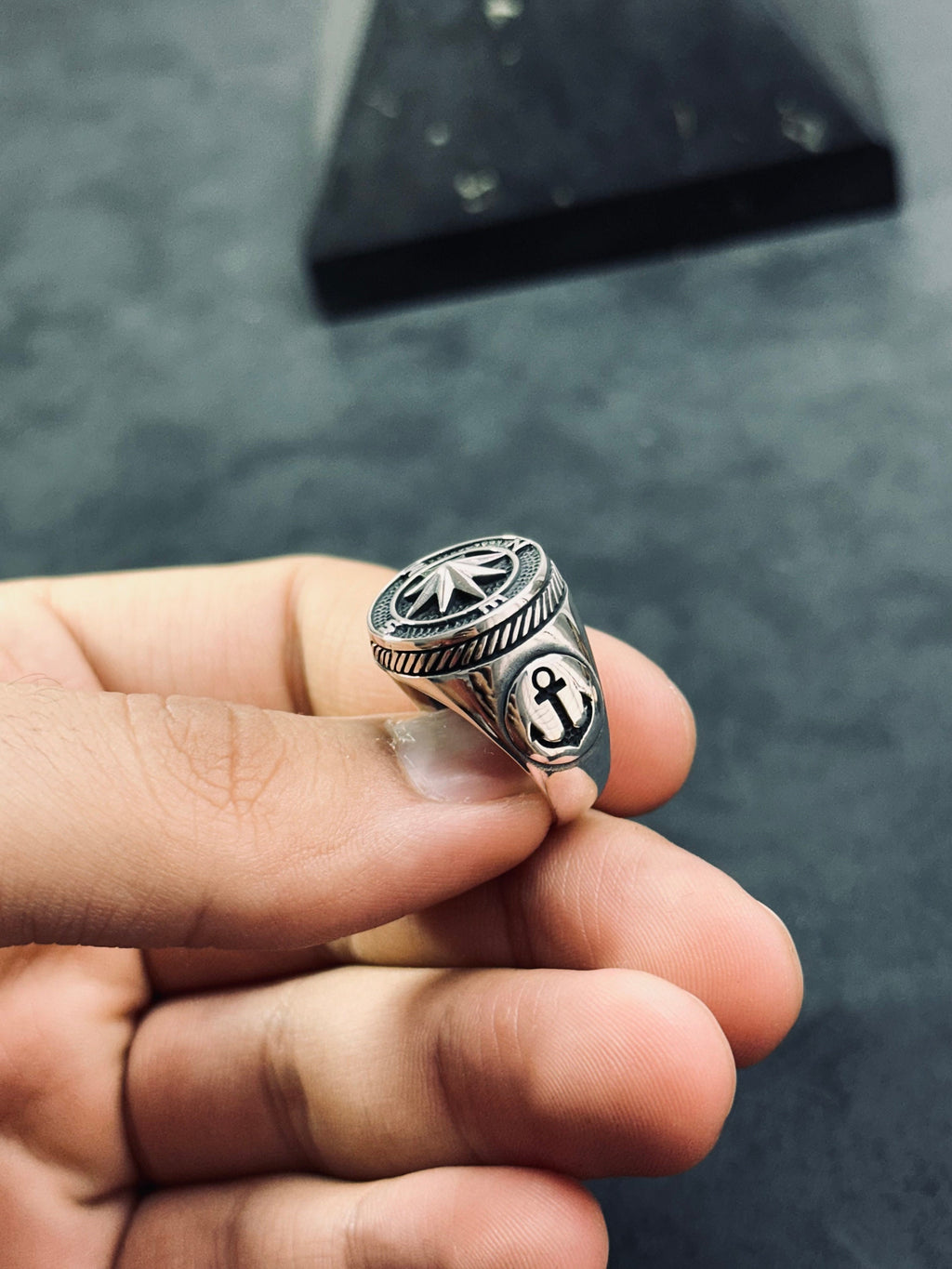 Sterling Silver Compass Ring: Handmade North Star Band
