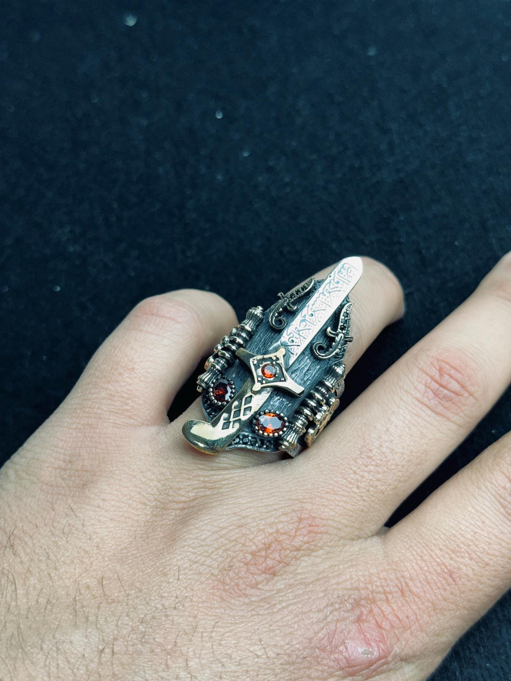 Sterling Silver Gothic Dagger Ring, Red Stone Sword Ring, Medieval Fantasy Jewelry, Dark Aesthetic Statement Ring, Unique Gift
