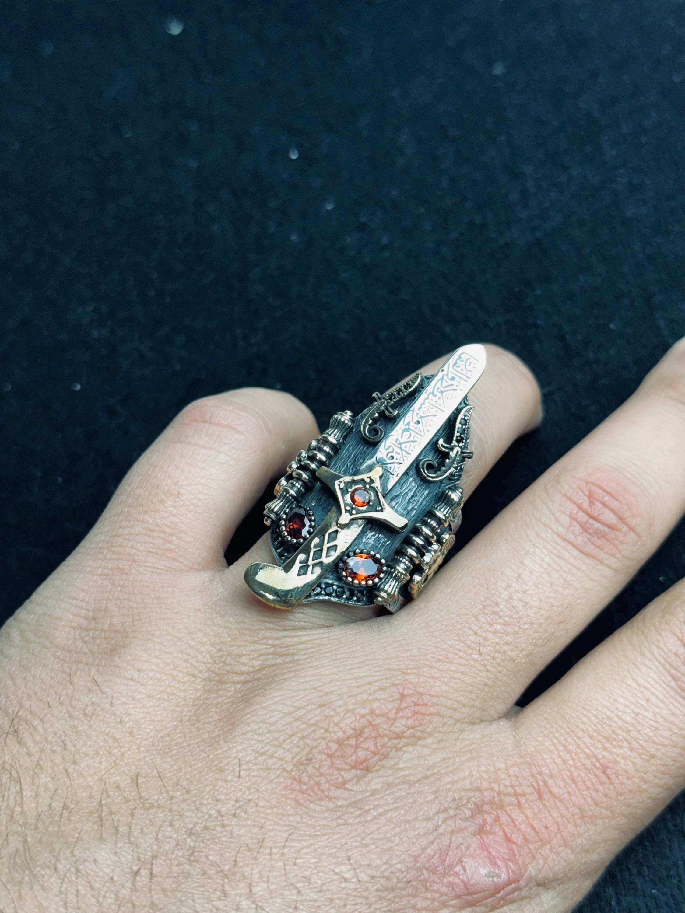Sterling Silver Gothic Dagger Ring, Red Stone Sword Ring, Medieval Fantasy Jewelry, Dark Aesthetic Statement Ring, Unique Gift