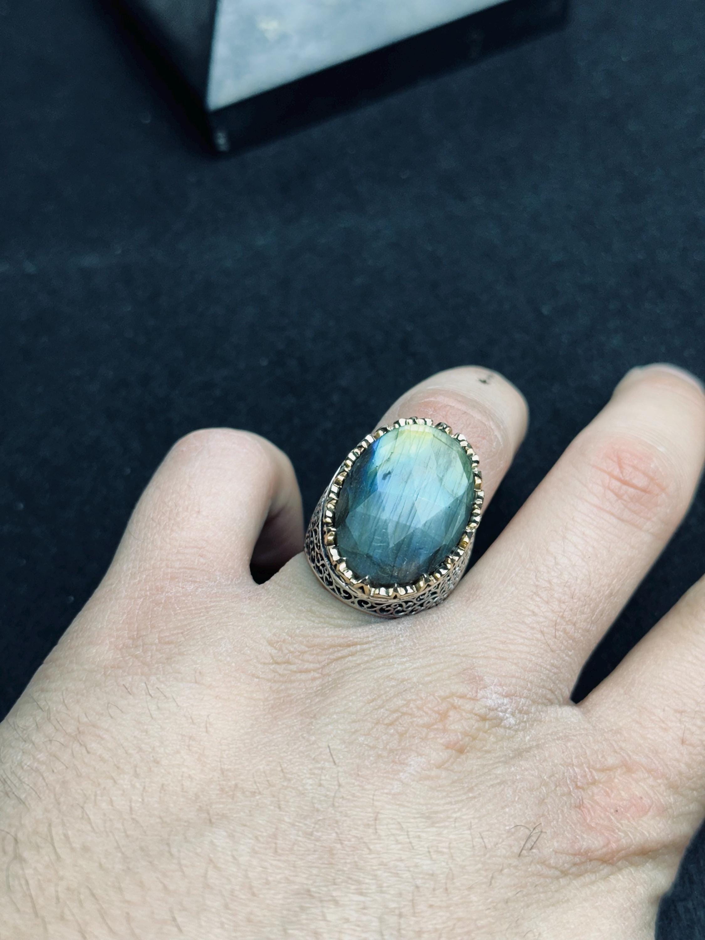 Labradorite Statement Ring: Meteorite Stone - Sterling Silver Handmade
