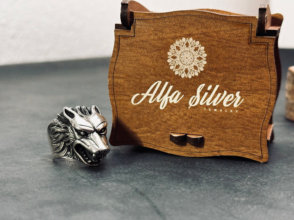 Sterling Silver Wolf Ring, Handmade Animal Design (Men's Size Options)