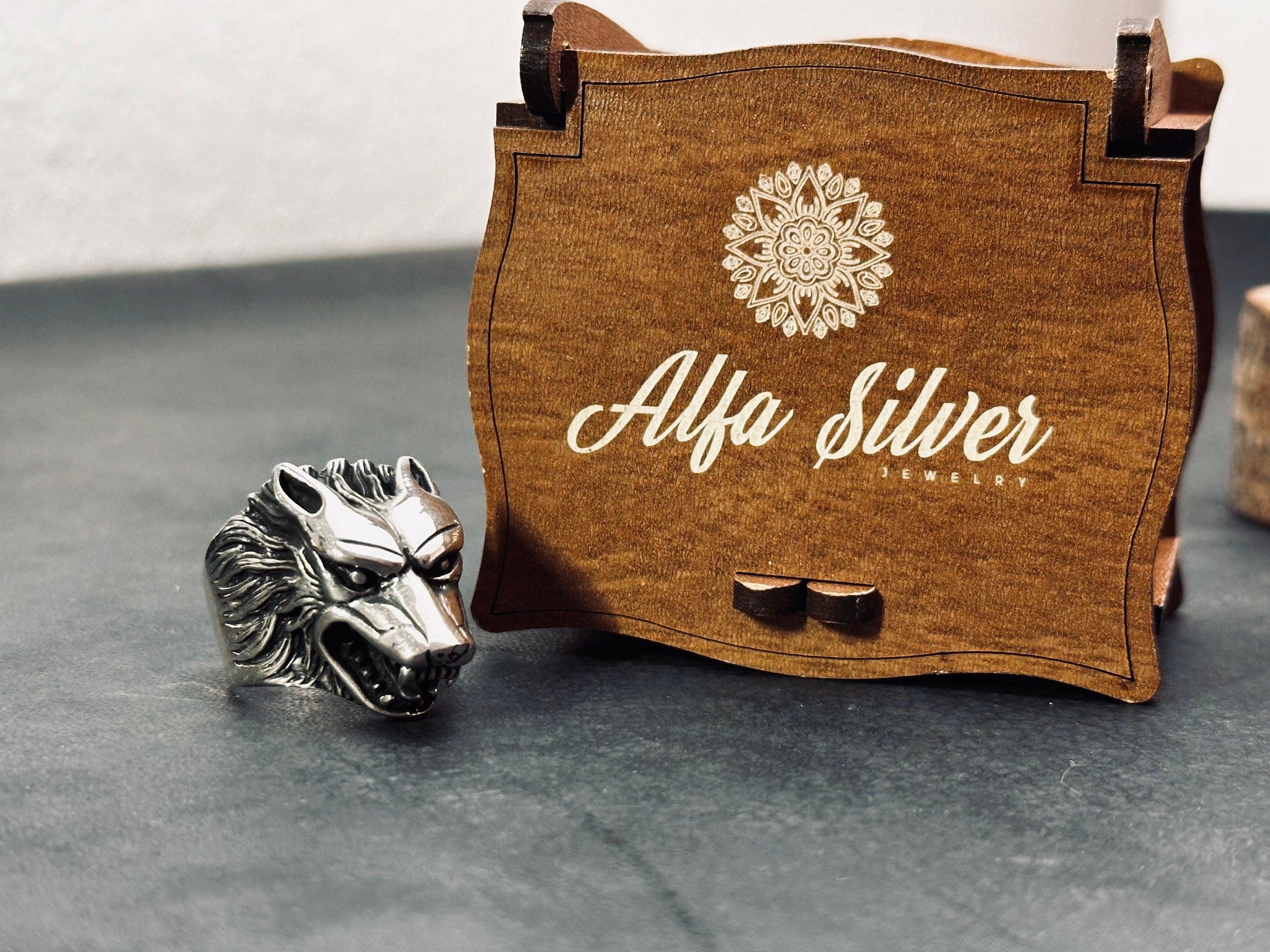 Sterling Silver Wolf Ring, Handmade Animal Design (Men's Size Options)