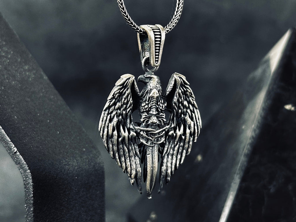 Eagle Skeleton Sword Necklace - Silver Statement Jewelry