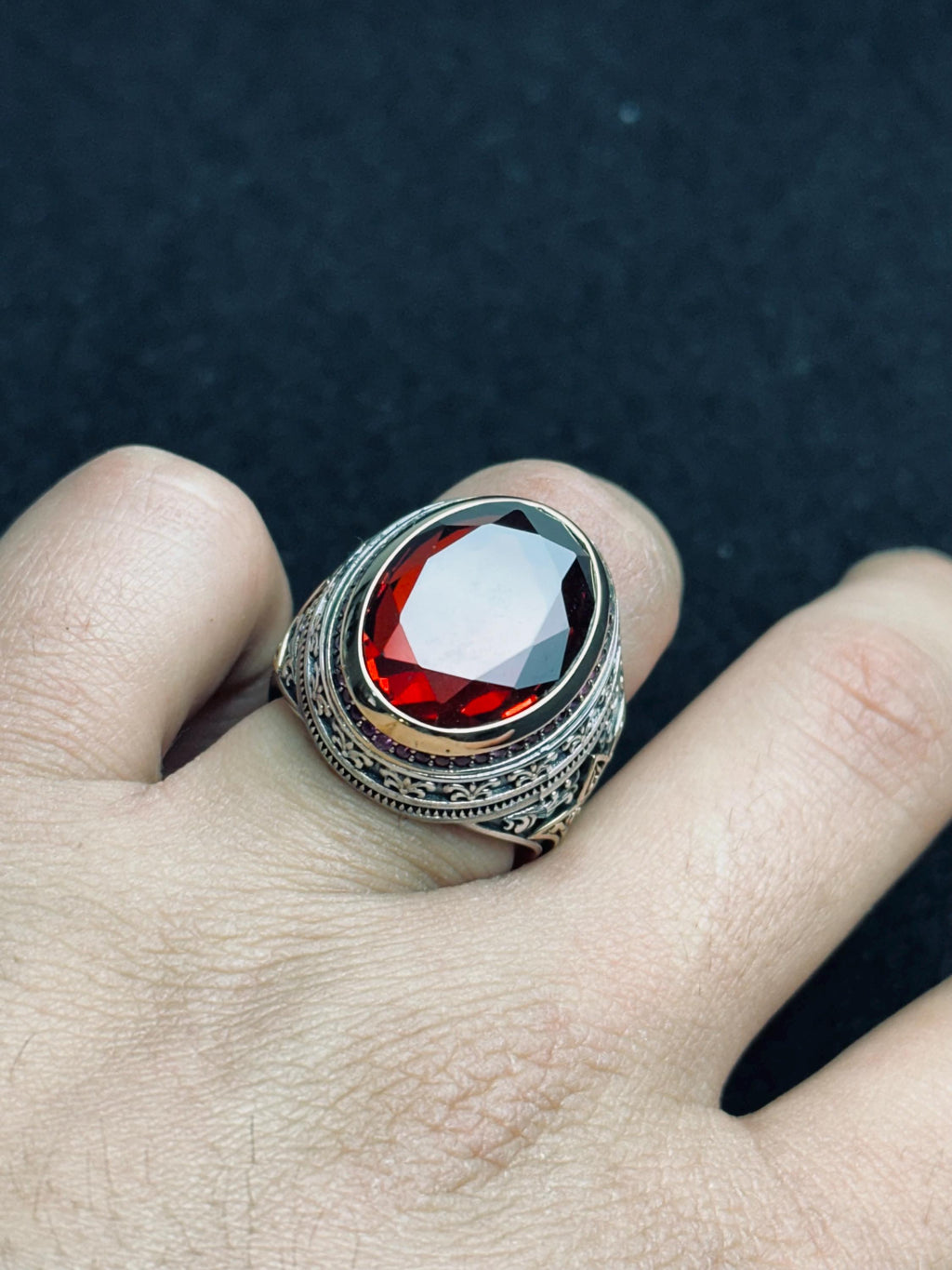 Sterling Silver Ruby Ring: Vintage Men's Signet (Handmade, Deep Red)