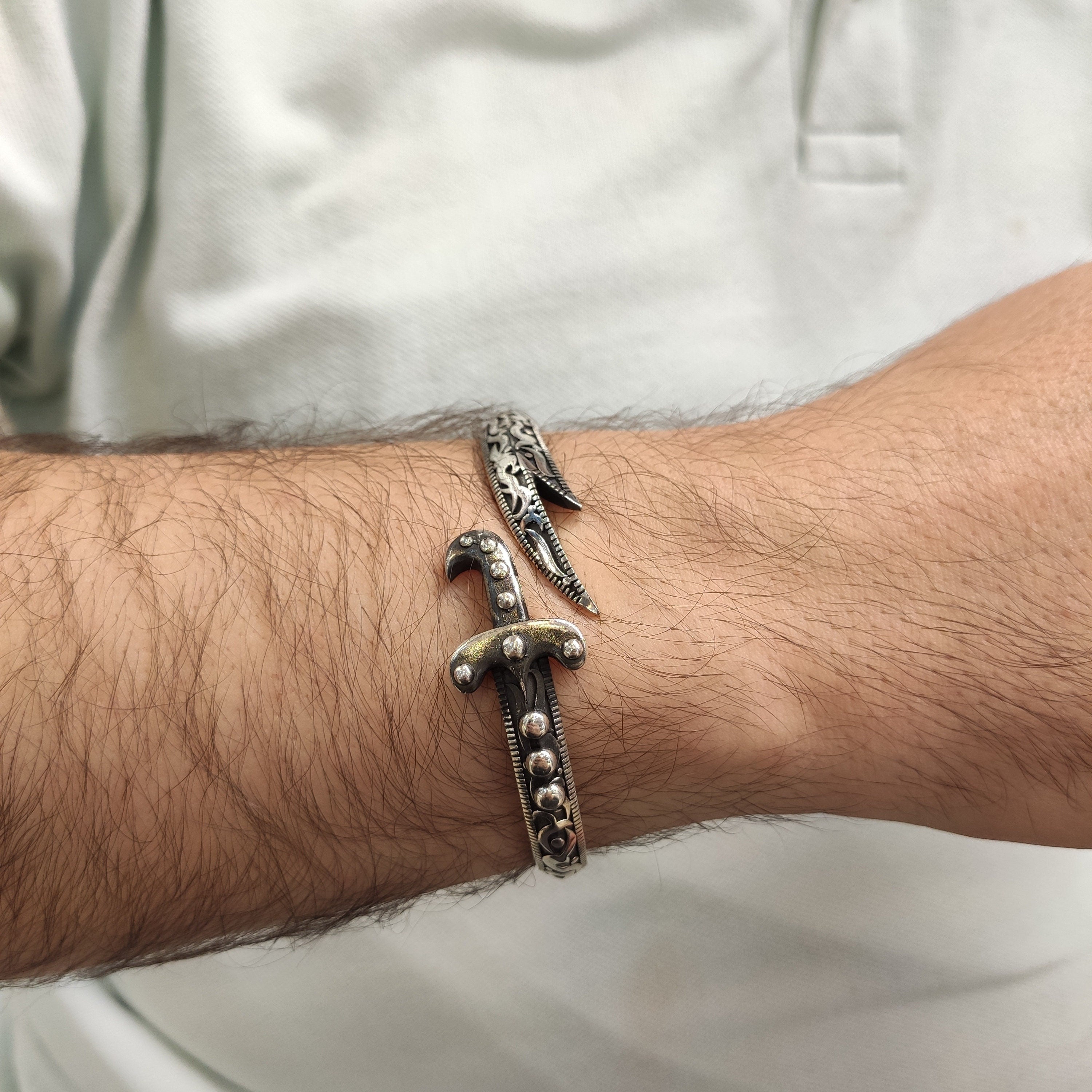 Sword Bracelet: Sterling Silver Handmade - Warrior Cuff Design