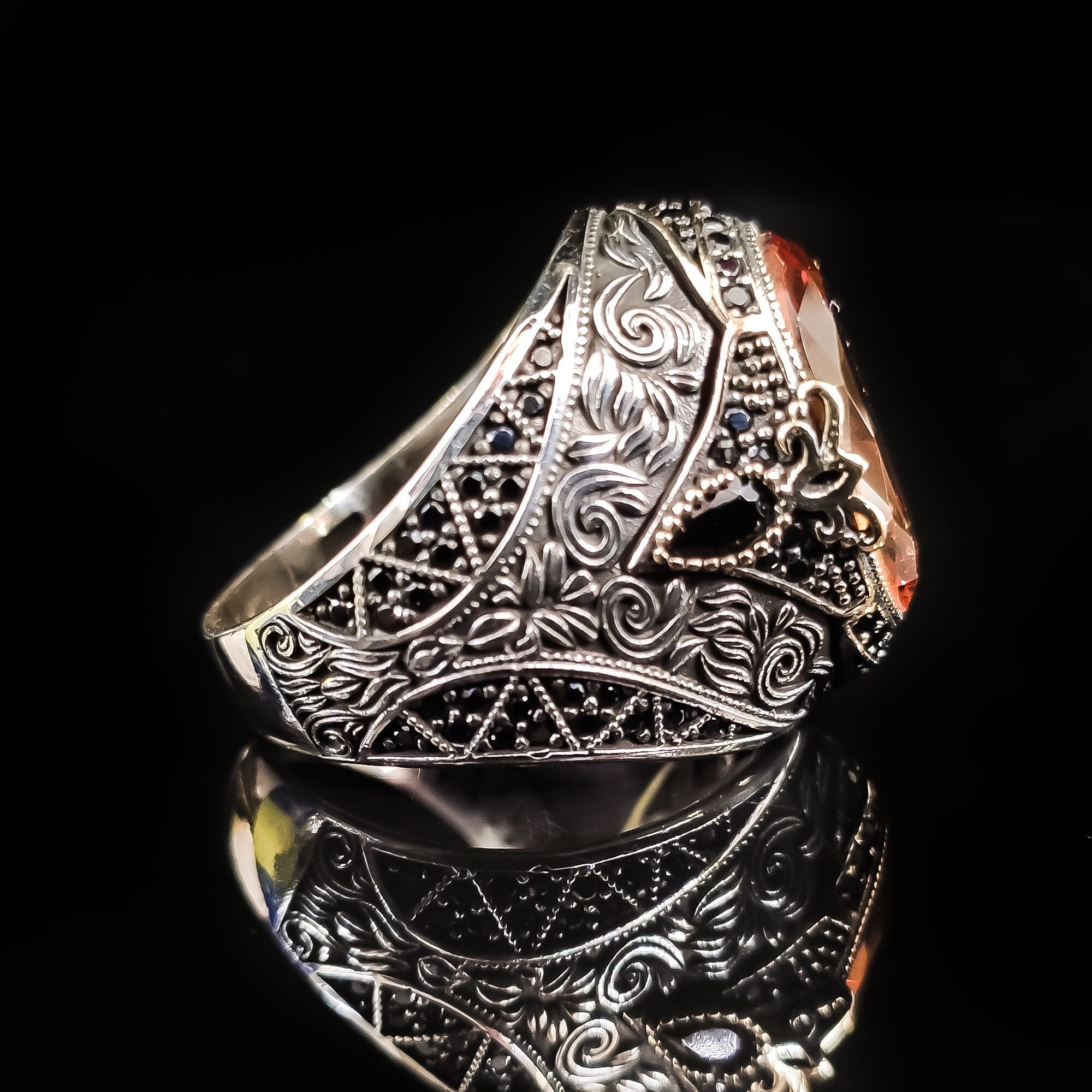 Sterling Silver Ring: Sultanite Gemstone - Handmade Abstract Design