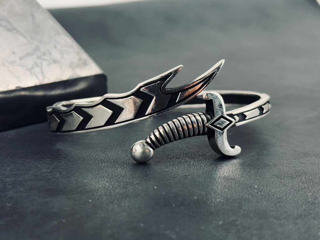 Sword Ring and Bracelet Set: Handcrafted Sterling Silver - Oxidized Finish