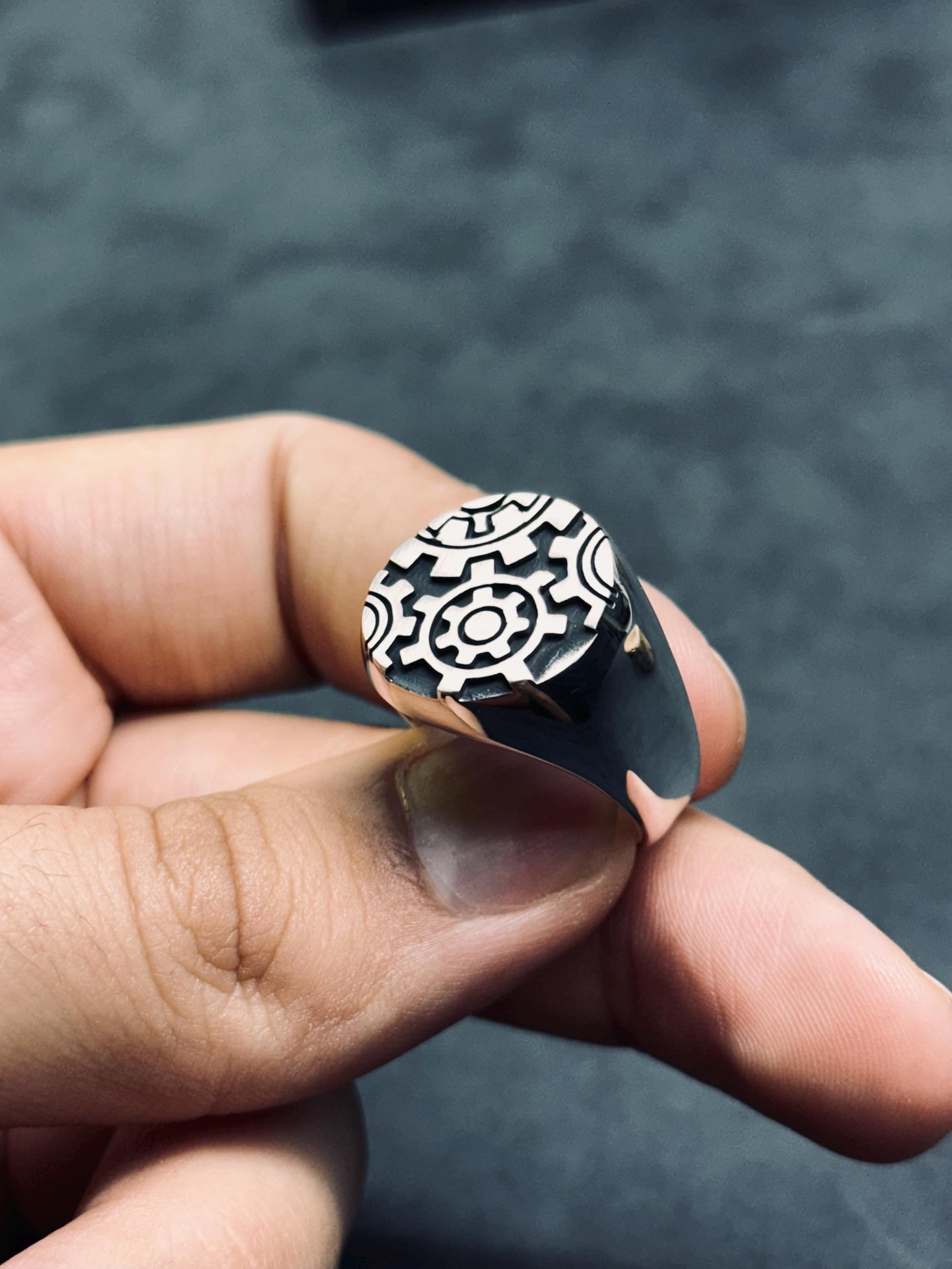 Gearwheel Ring: Men's Sterling Silver Statement (Handmade Sizes)