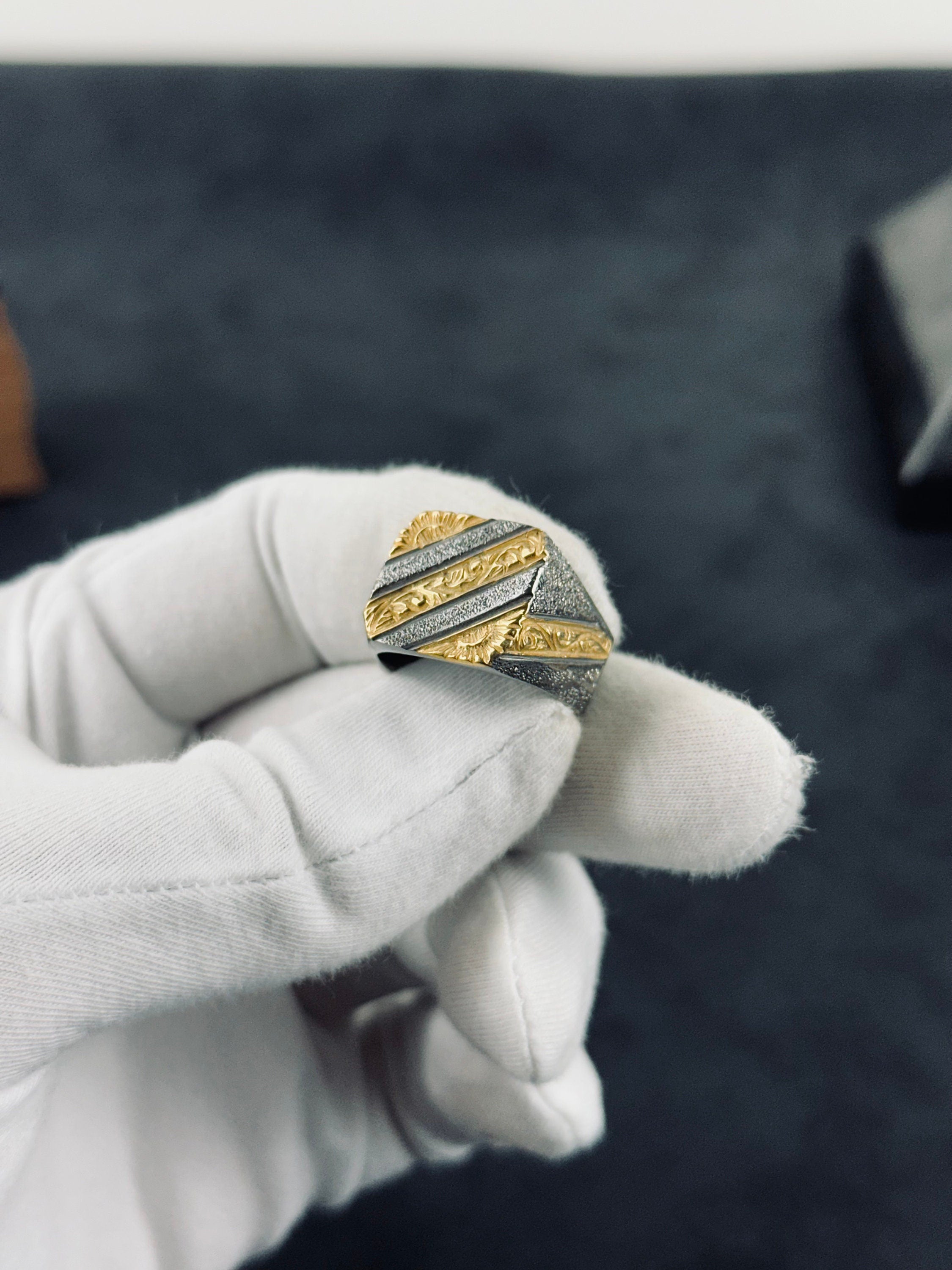 Statement Sterling Silver Ring: Rhodium Engraved Design (Men's Sizes)