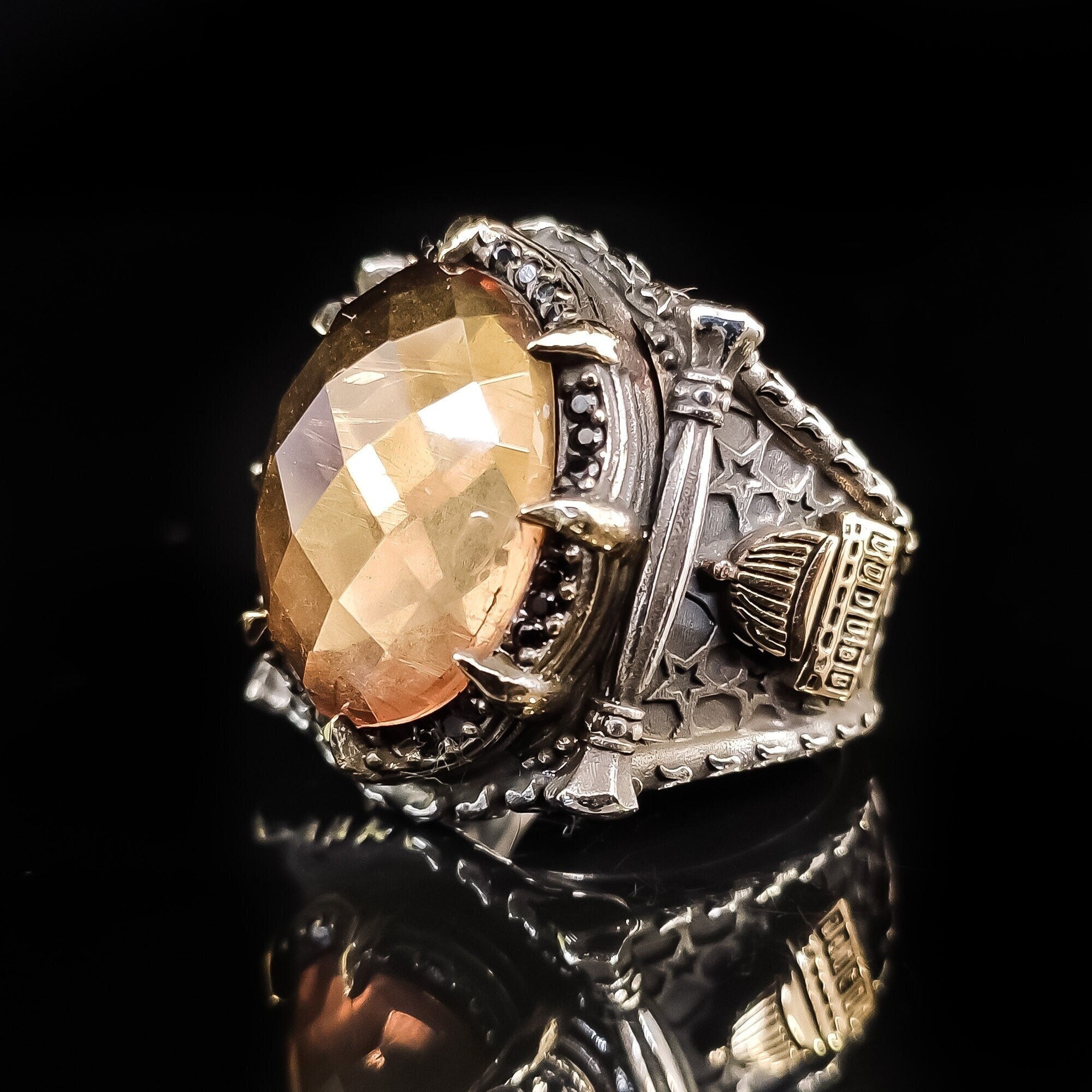 Sultanit Silver Ring, Mosque Design (Handmade, 925 Sterling)
