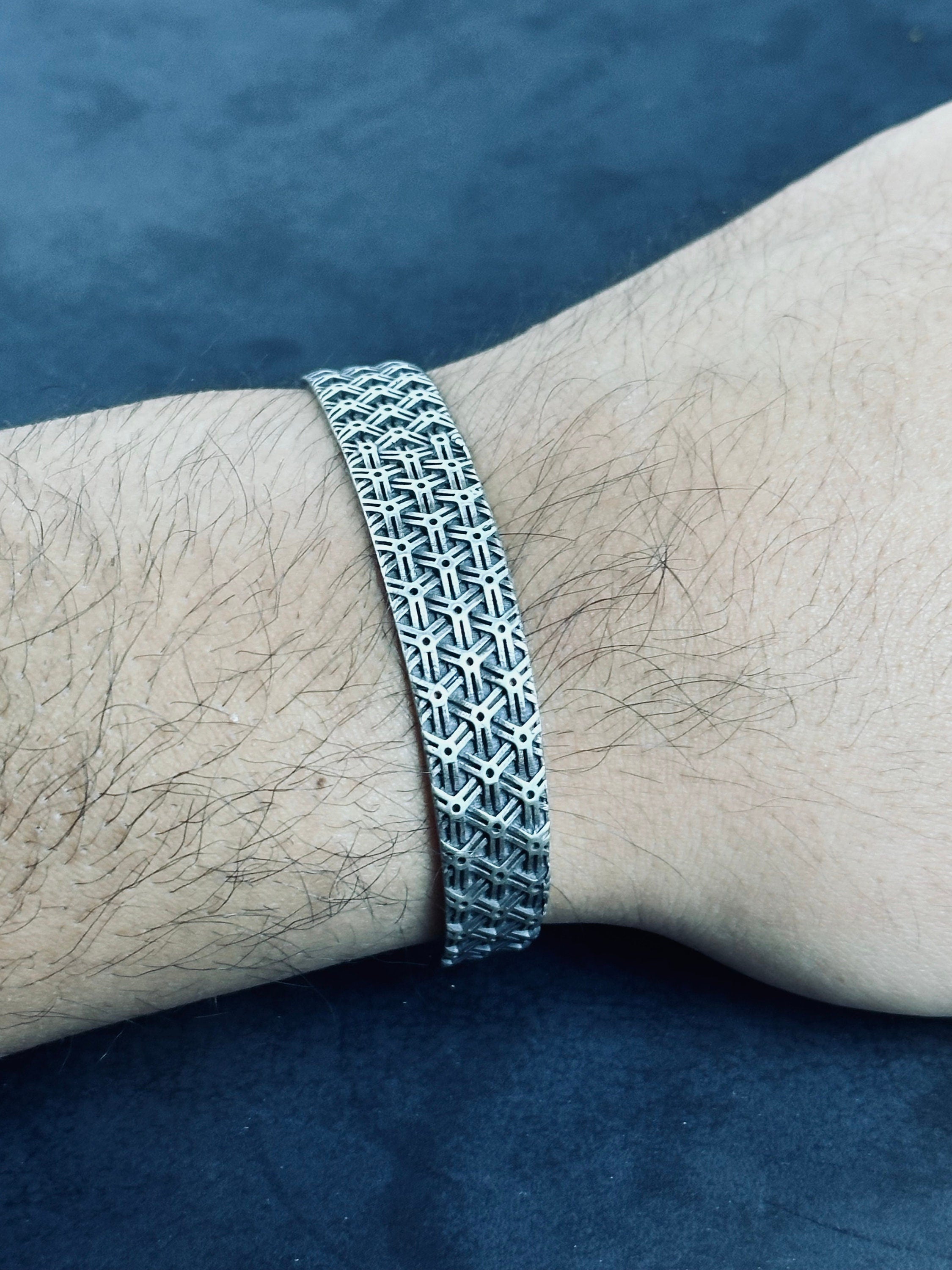 Textured Sterling Silver Cuff Bracelet: Handmade Carved Design