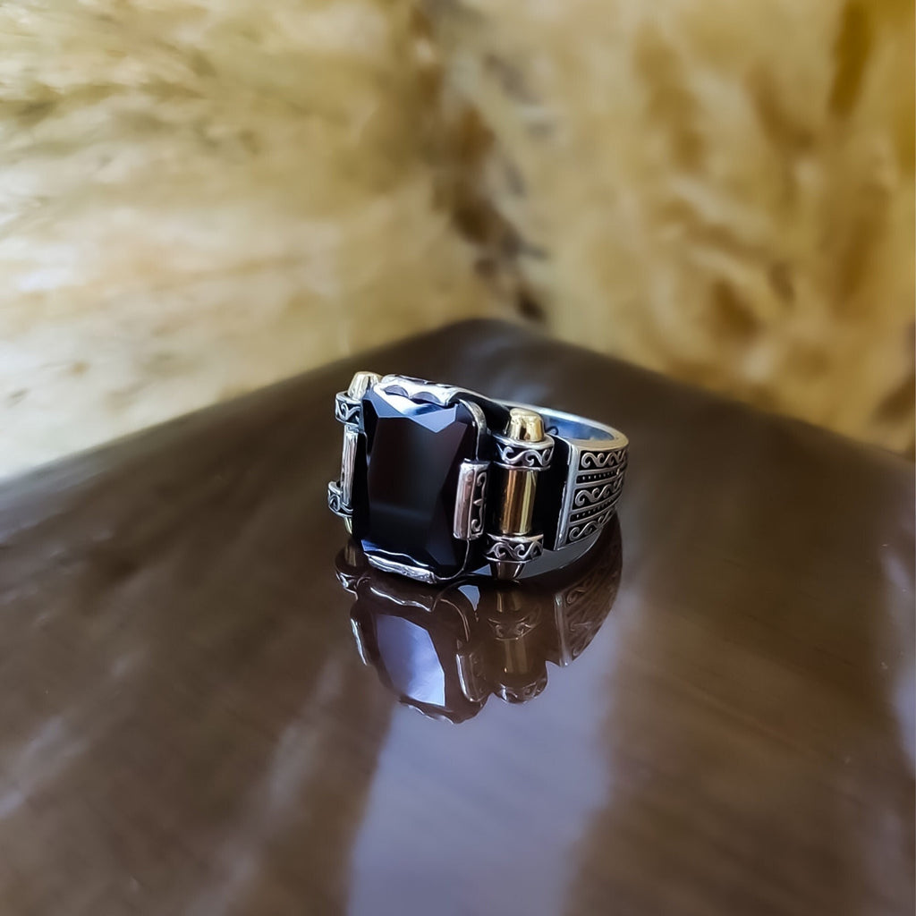 Black Zircon Sterling Silver Ring: Handmade Courage Series