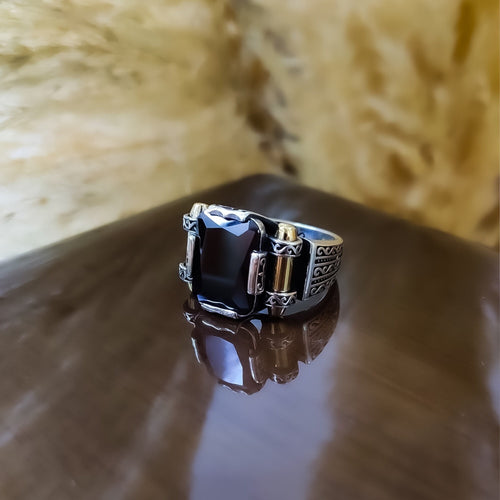 Black Zircon Sterling Silver Ring: Handmade Courage Series