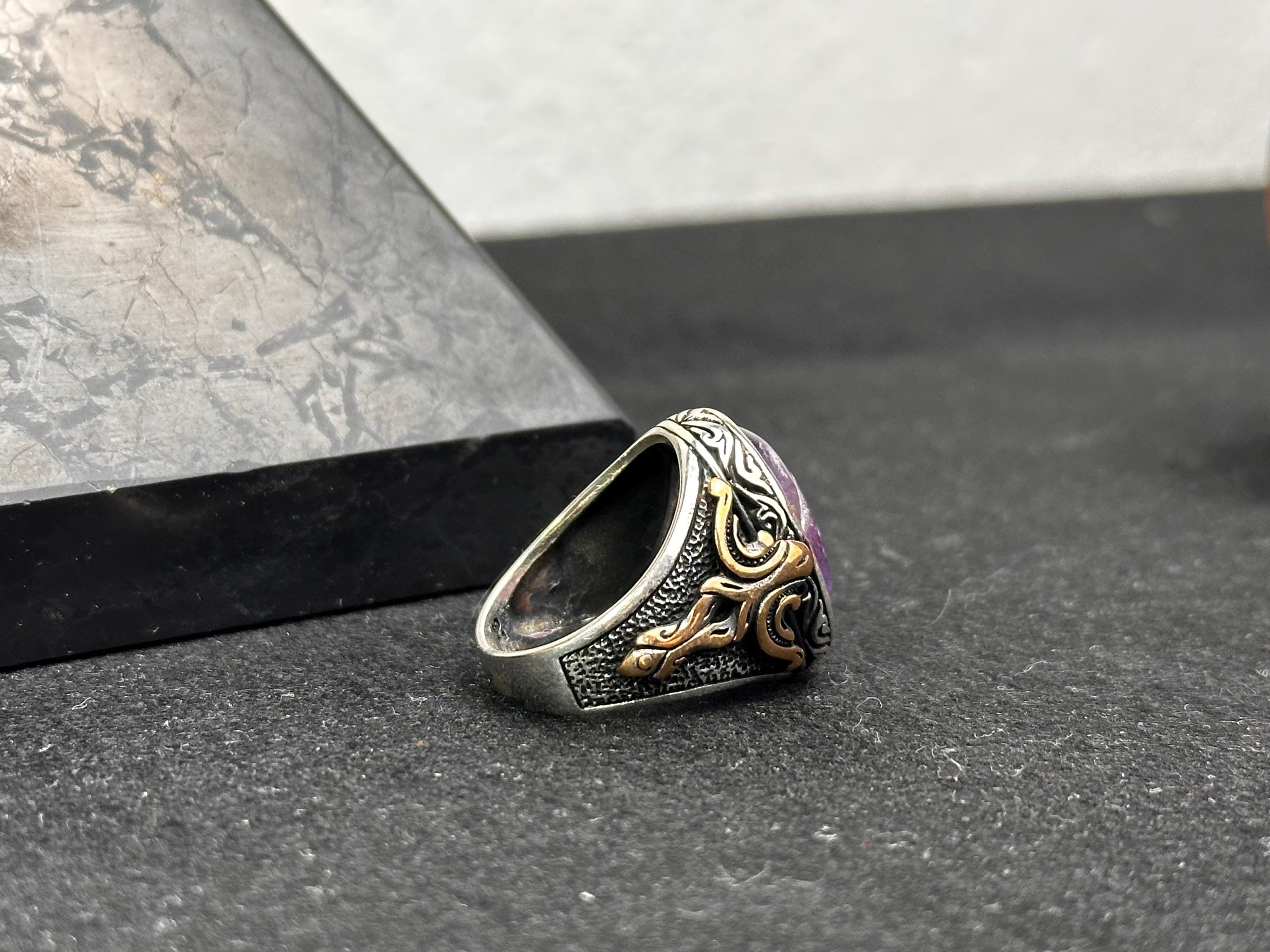 Amethyst Silver Ring - Handmade Men's Gemstone Jewelry