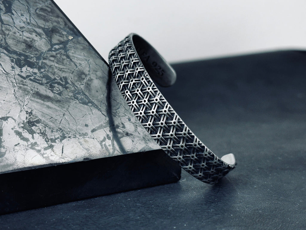 Textured Sterling Silver Cuff Bracelet: Handmade Carved Design