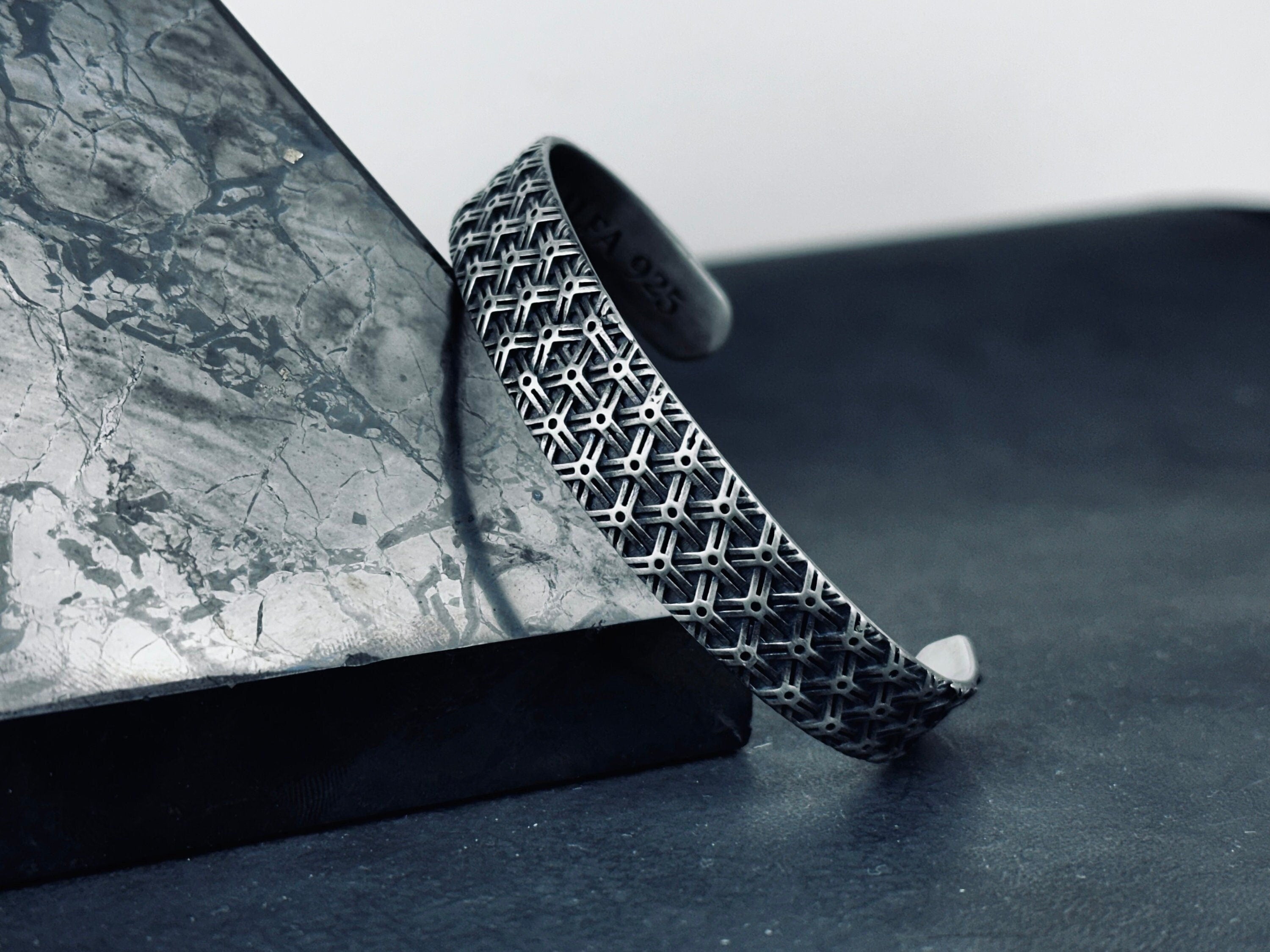 Textured Sterling Silver Cuff Bracelet: Handmade Carved Design