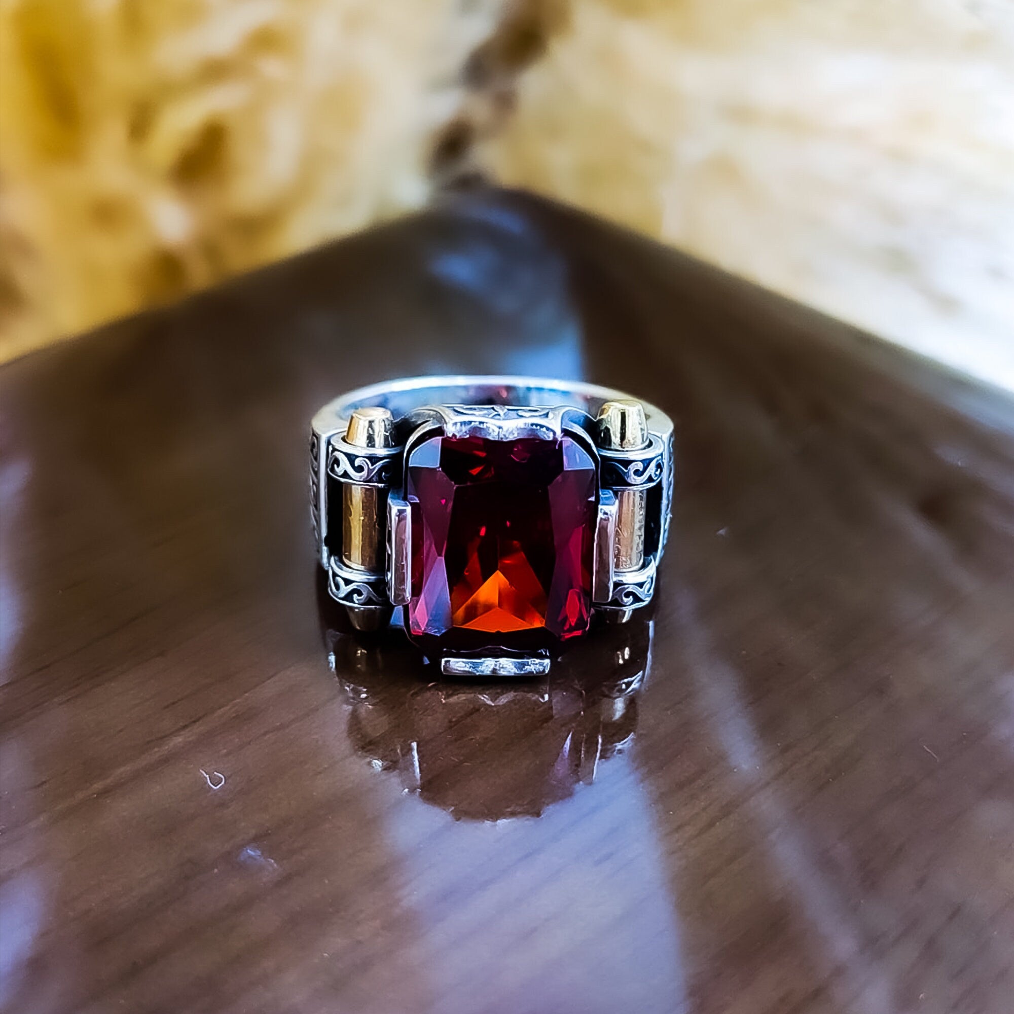 Red Zircon Sterling Silver Ring - Courage Series Statement Piece
