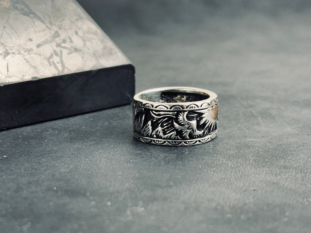 Celestial Sterling Silver Sun Signet Ring (Dainty Sunrise Band)