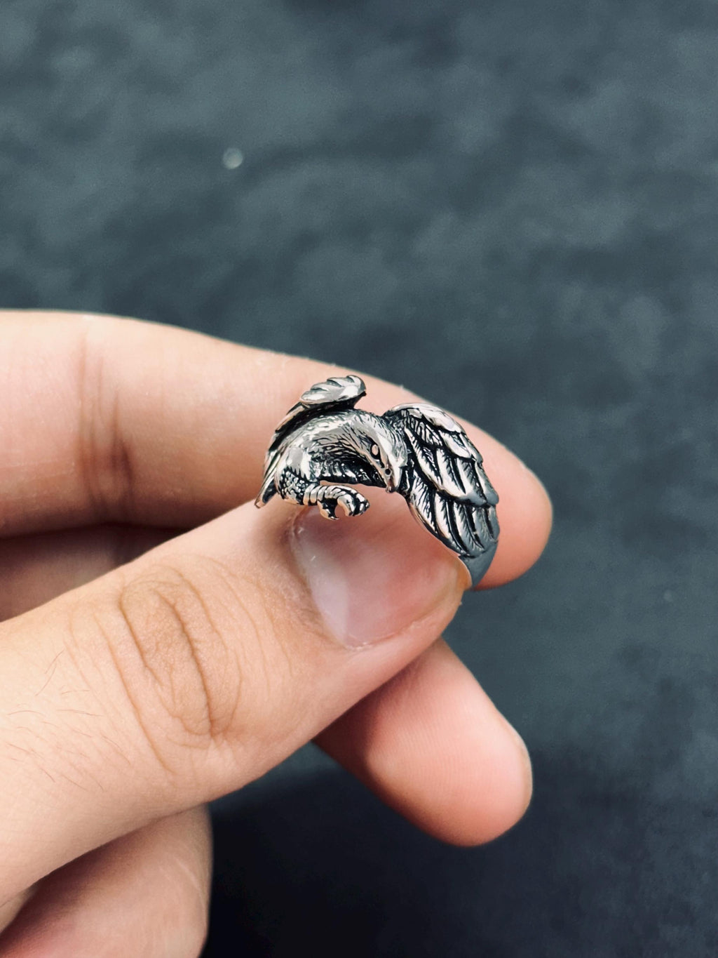 Boho Sterling Silver Eagle Ring, Adjustable Band (Unisex)
