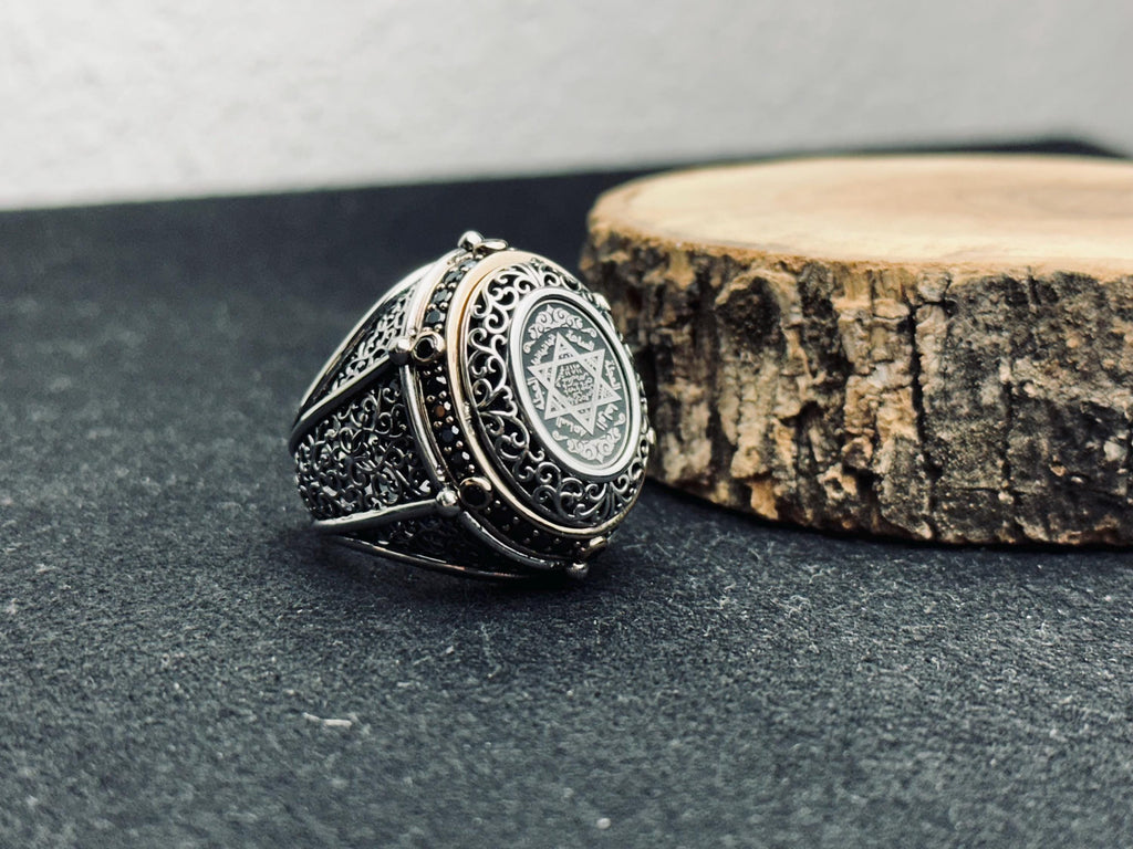 Seal of Solomon Ring: Handmade Sterling Silver - Islamic Calligraphy