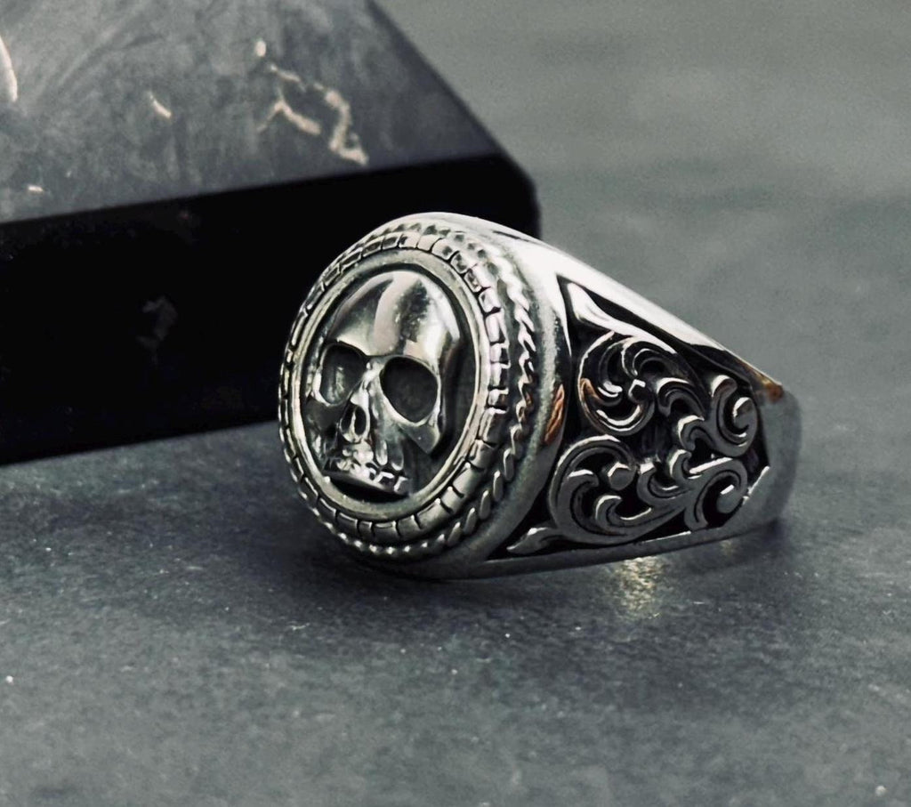 Skull Ring: Handmade Sterling Silver - Gothic Biker Jewelry