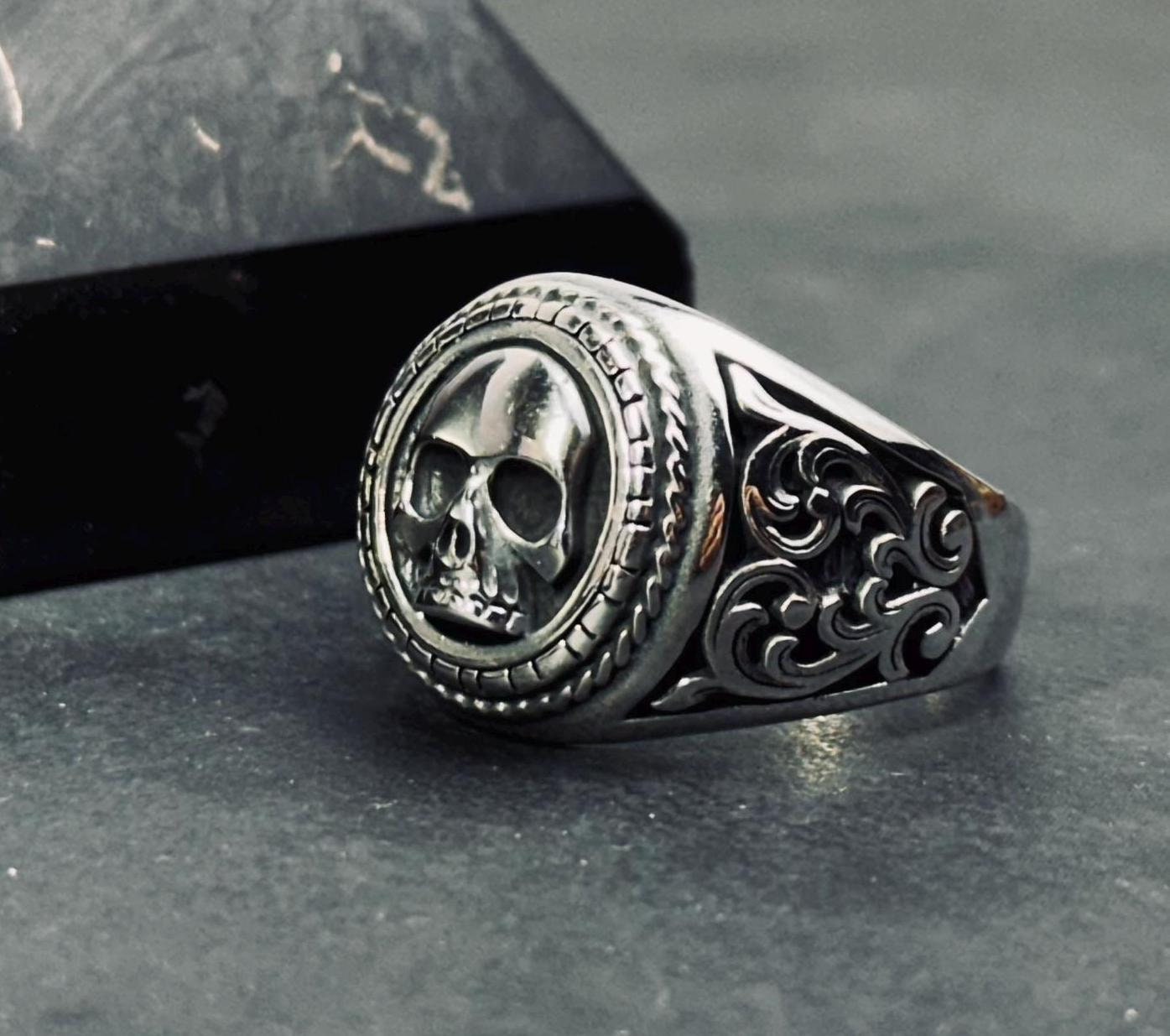 Skull Ring: Handmade Sterling Silver - Gothic Biker Jewelry