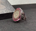 Seal of Solomon Ring: Arabic Calligraphy - Sterling Silver, Pink CZ