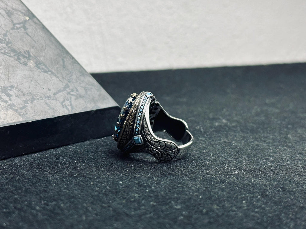 Paraiba Tourmaline Ring: Men's Sterling Silver Statement Jewelry