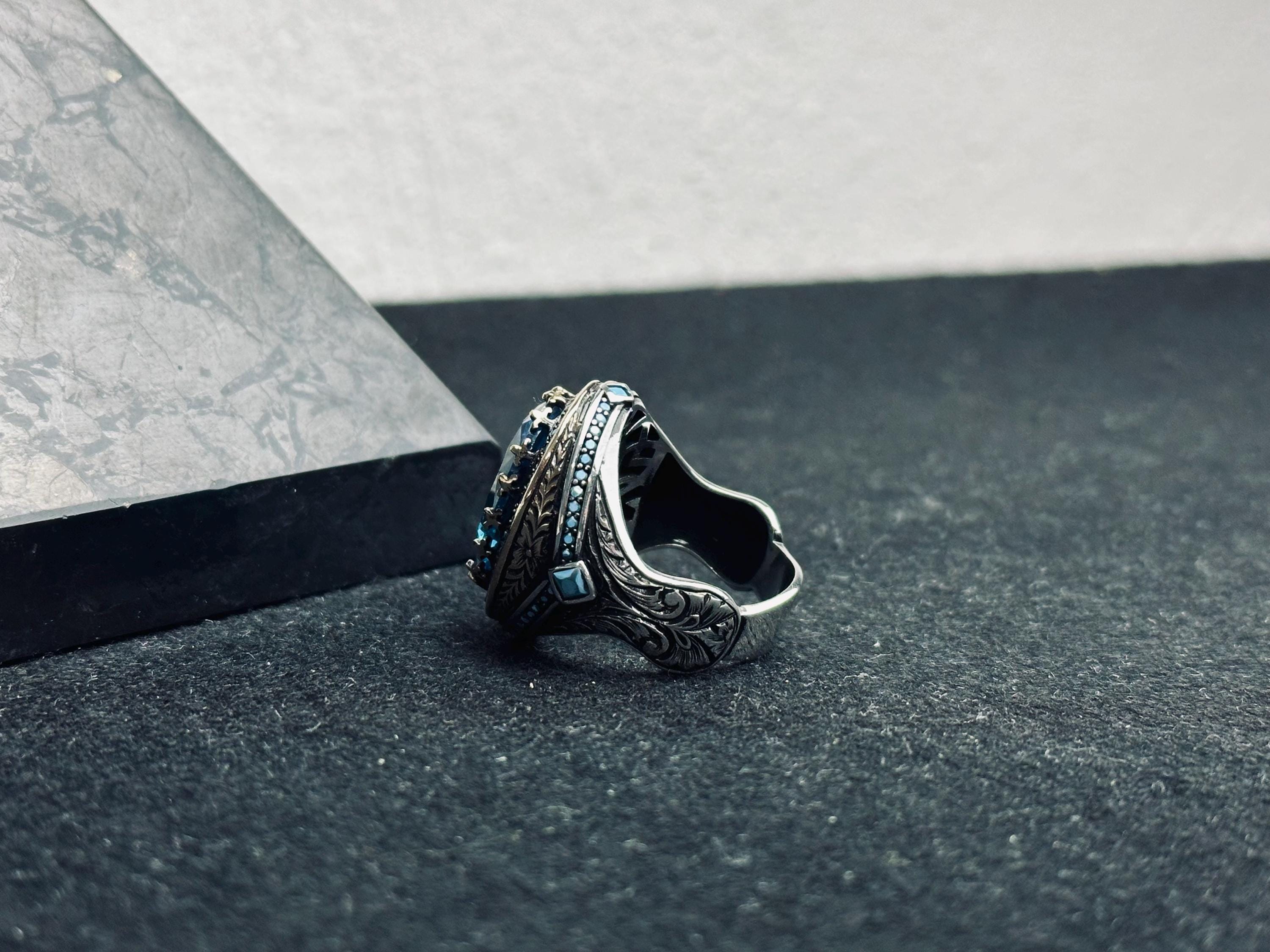 Paraiba Tourmaline Ring: Men's Sterling Silver Statement Jewelry