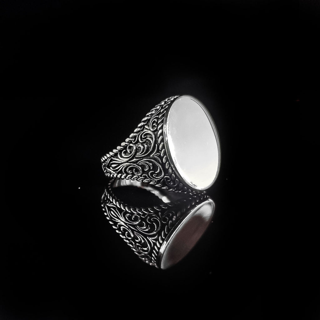 Sterling Silver Signet Ring, Islamic Embroidery (Handmade, Men's Size)