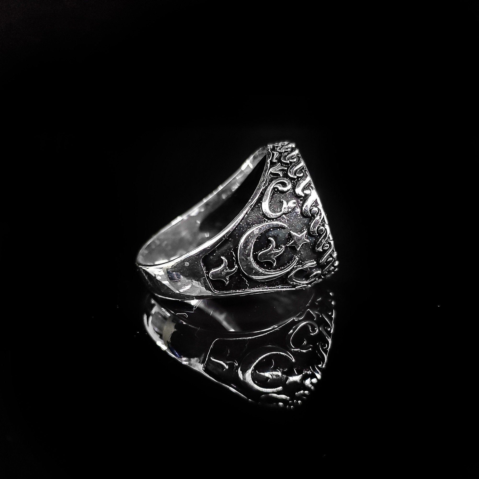 Moon and Star Ring: Sterling Silver Islamic Jewelry (Handmade)