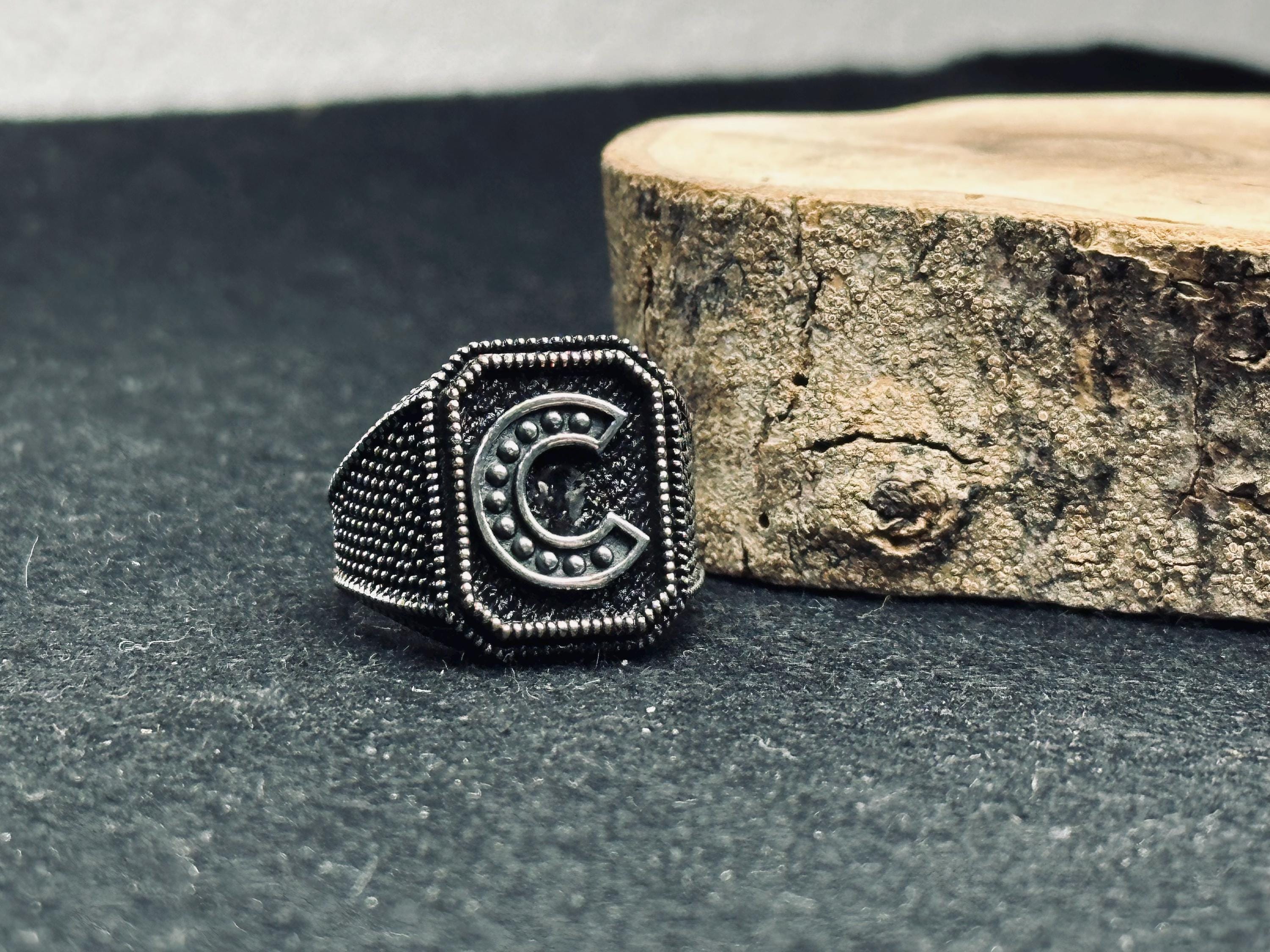 Initial Signet Ring: Sterling Silver - Custom Engraved, Unisex