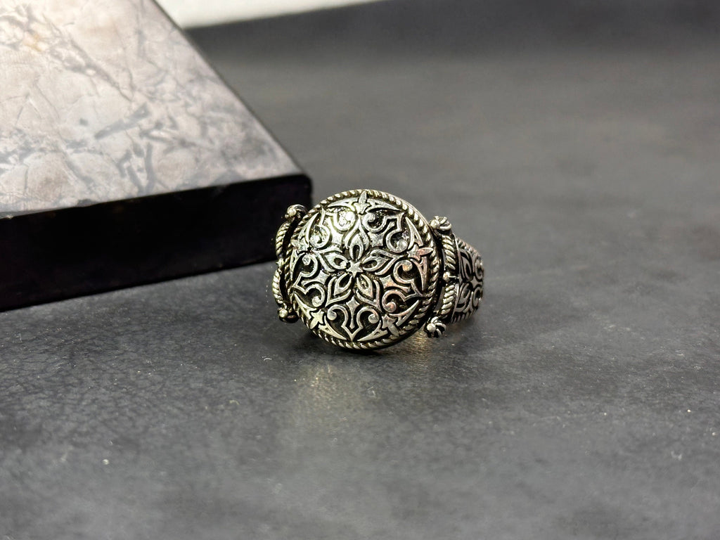 Sterling Silver Ring: Flower Engraving Detail (Dainty Style)