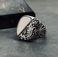 Sterling Silver Ring: Engraved Greek Style - Handcast Finish