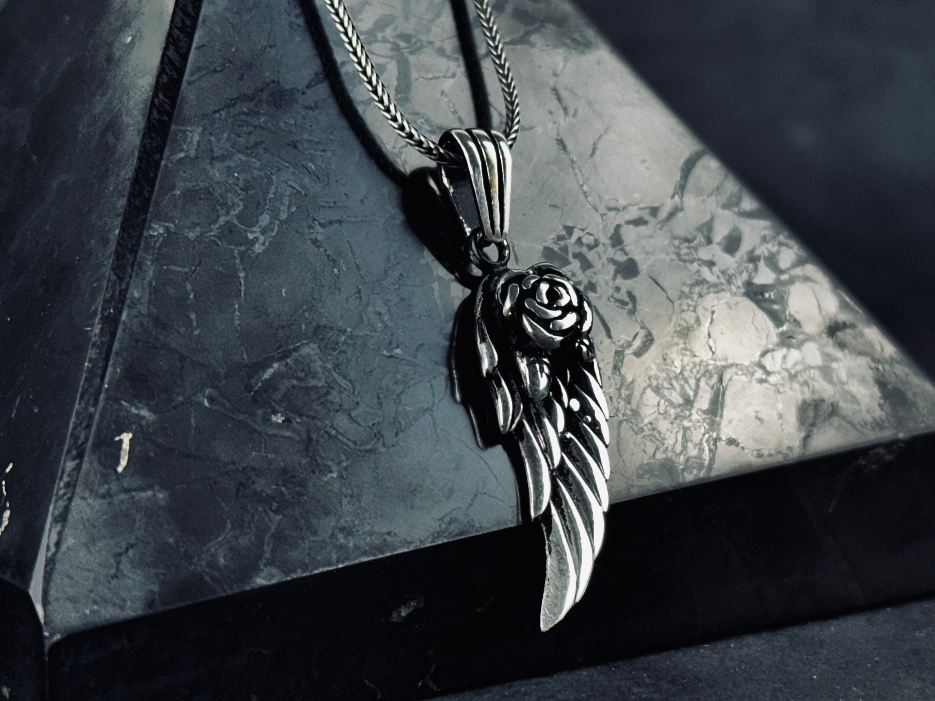 Silver Rose Wing Necklace - Handmade Pendant with Chain