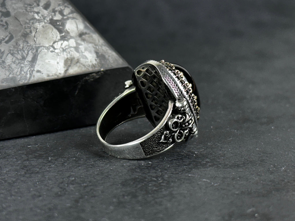 Men's Sterling Silver Ring Onyx Gemstone Eagle Design (Bold Statement)