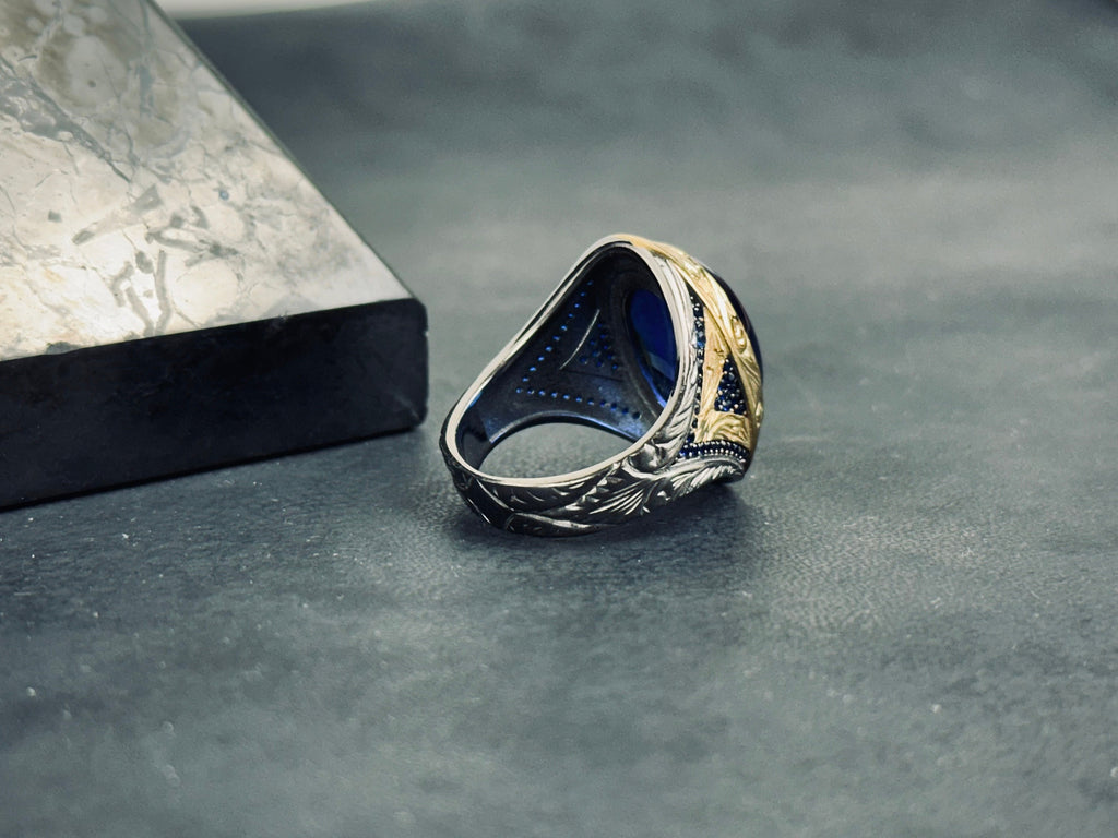 Zircon Statement Ring: Mystic Blue Oval - Sterling Silver